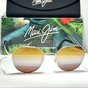 NEW Maui Jim Hukilau Gold Polarized Dual Mirror Gold to Silver Sunglass MJ845-16